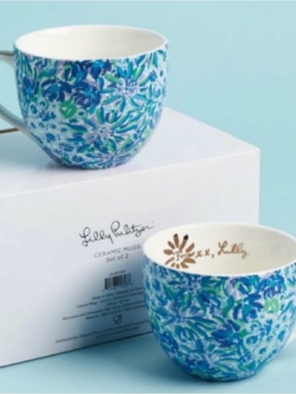 New Lilly Pulitzer Mug Set of 2 Ceramic coffee cups NIB - Picture 2 of 3